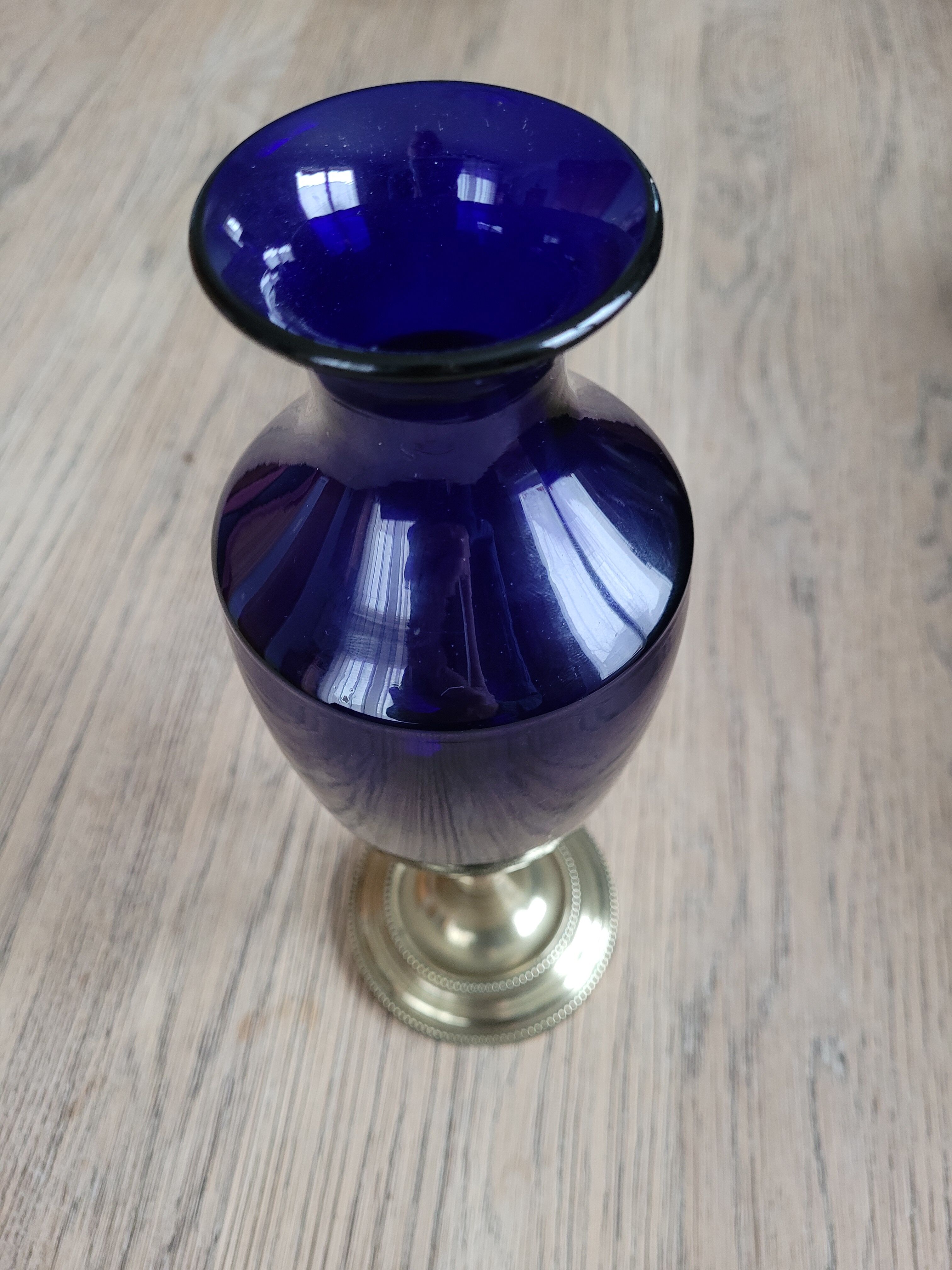 Blue vase, brass base early 20th century