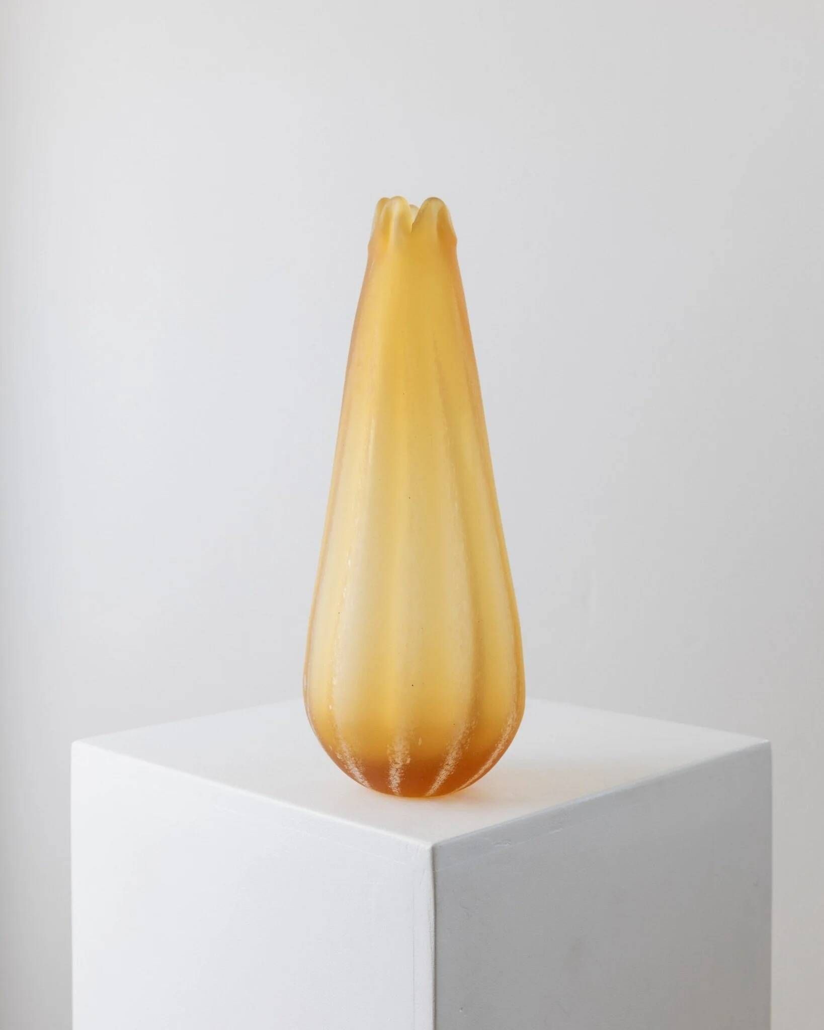Large vintage Murano glass vase, yellow-orange gradient, Italian 1960s, sculptural teardrop form