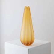 Large vintage Murano glass vase, yellow-orange gradient, Italian 1960s, sculptural teardrop form