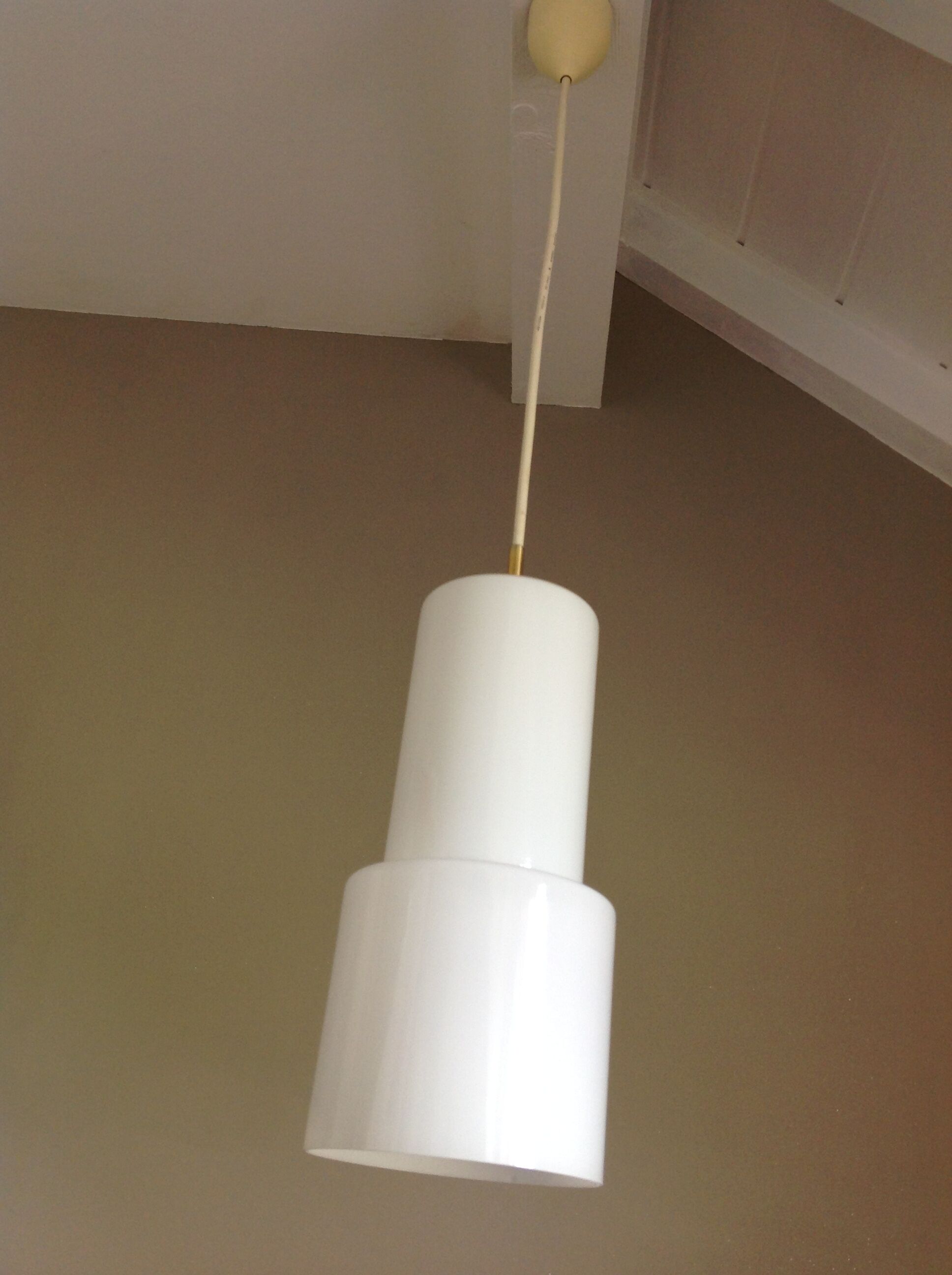 White opaline tube hanging lamp, vintage, 60s - 70s