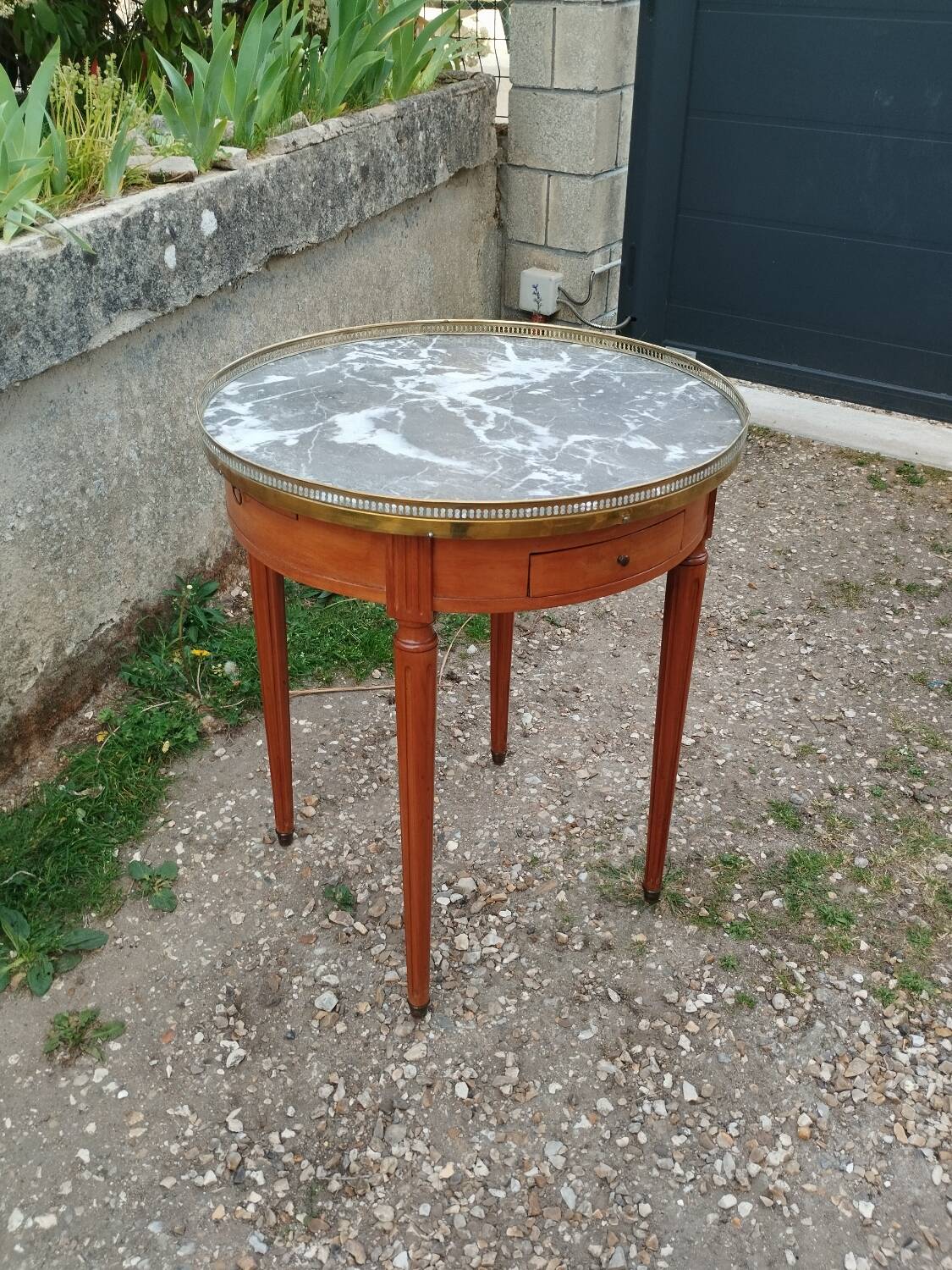 Antique bouillotte table with marble top, Louis XVI style