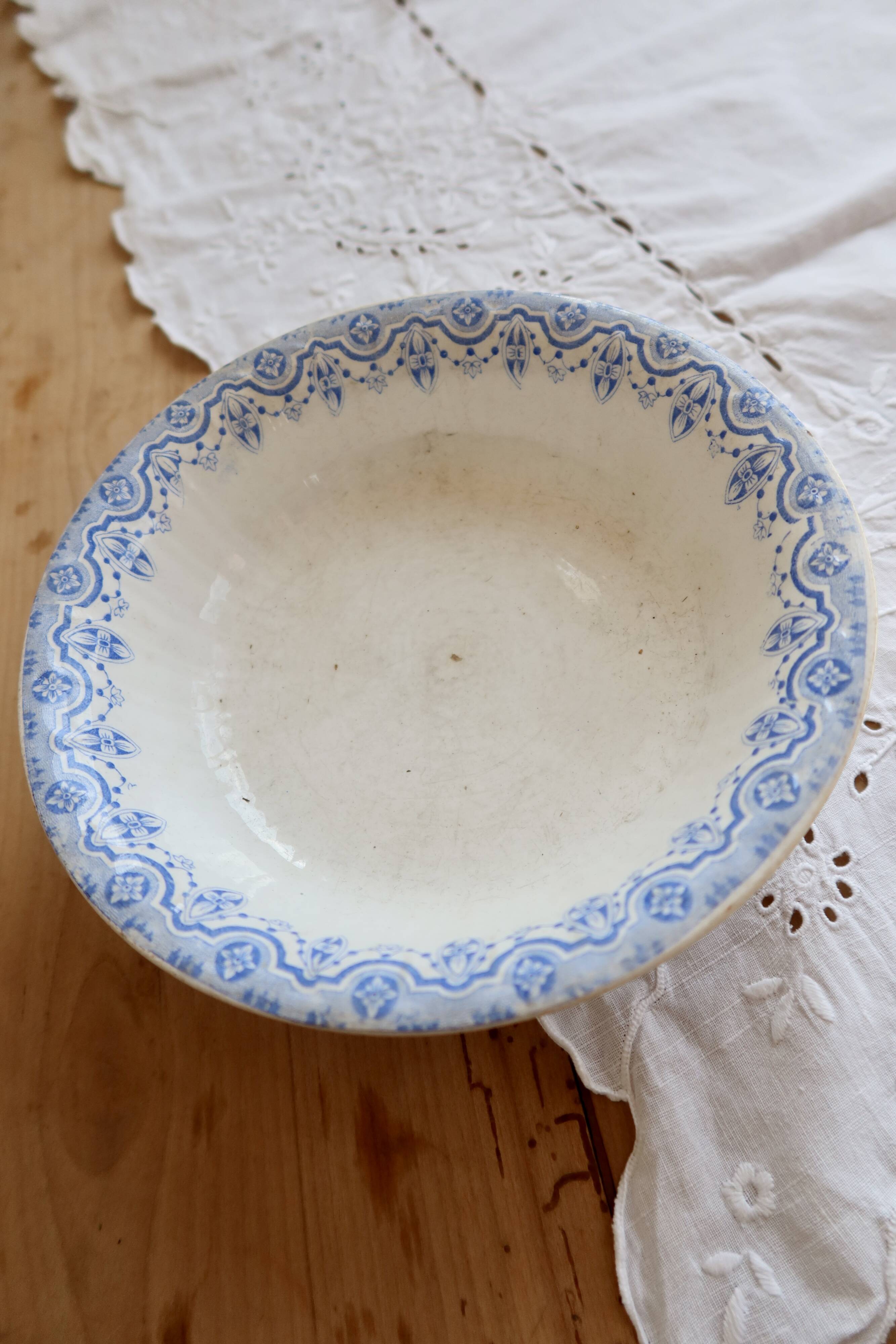Old round deep plate ironstone Boch La Louvière Clara – Blue decoration