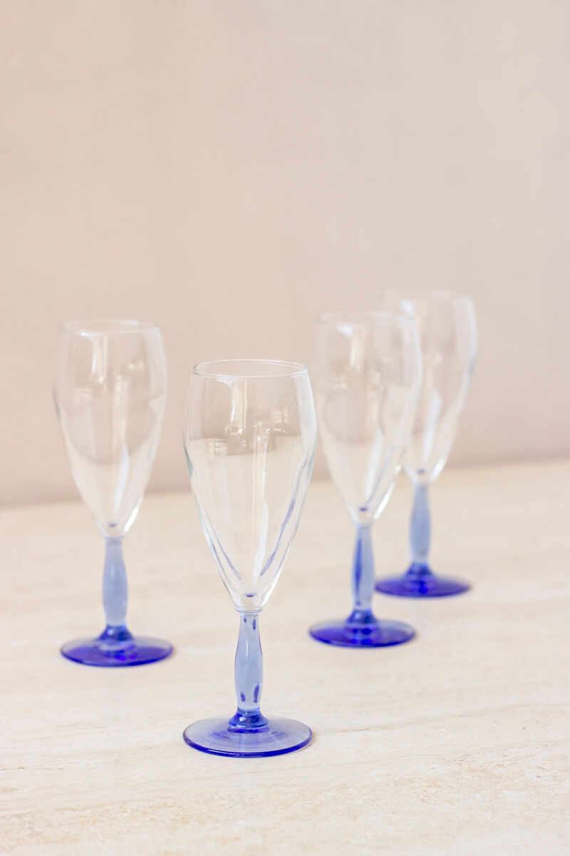 4 flutes à champagne - pied bleu