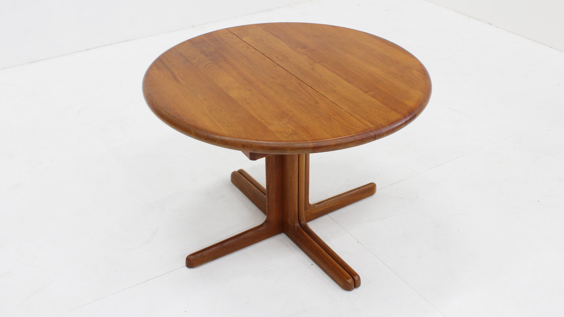 Vintage Danish round extendable dining table solid teak 1960s
