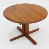 Vintage Danish round extendable dining table solid teak 1960s