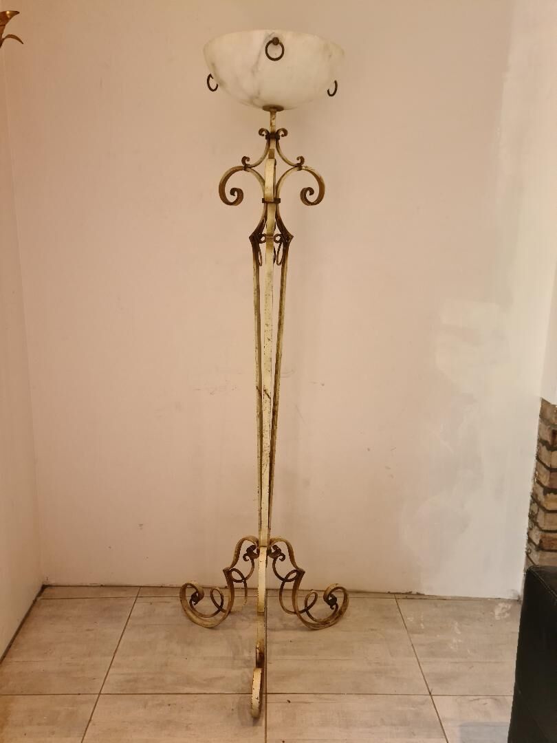 40s tripod floor lamp in wrought iron