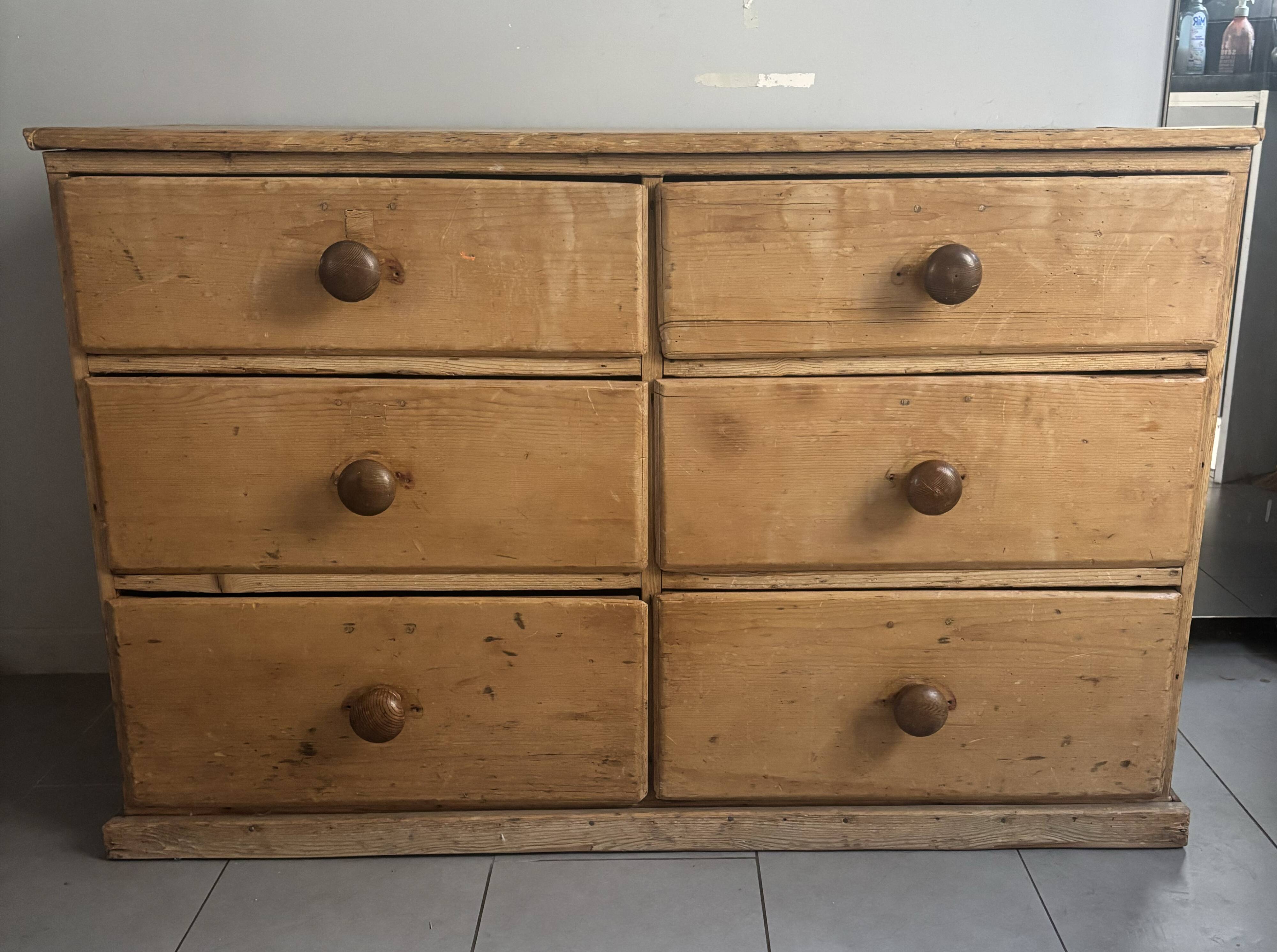 Vintage solid pine English trade counter furniture