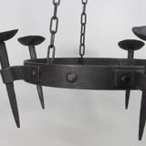 Lustre candélabre en fer forgé années 1950