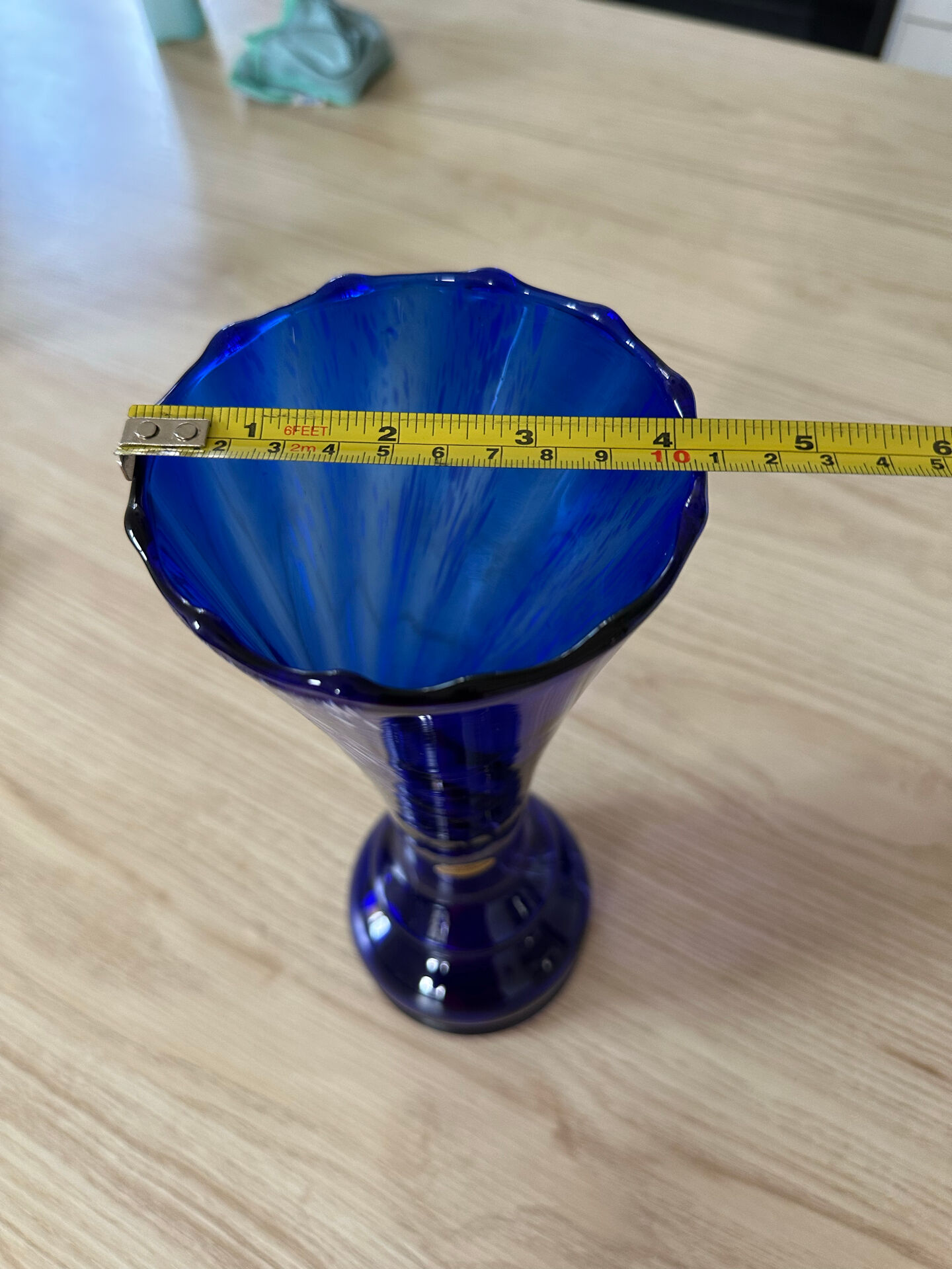 Cobalt blue blown glass vintage artisan vase, handmade, German.