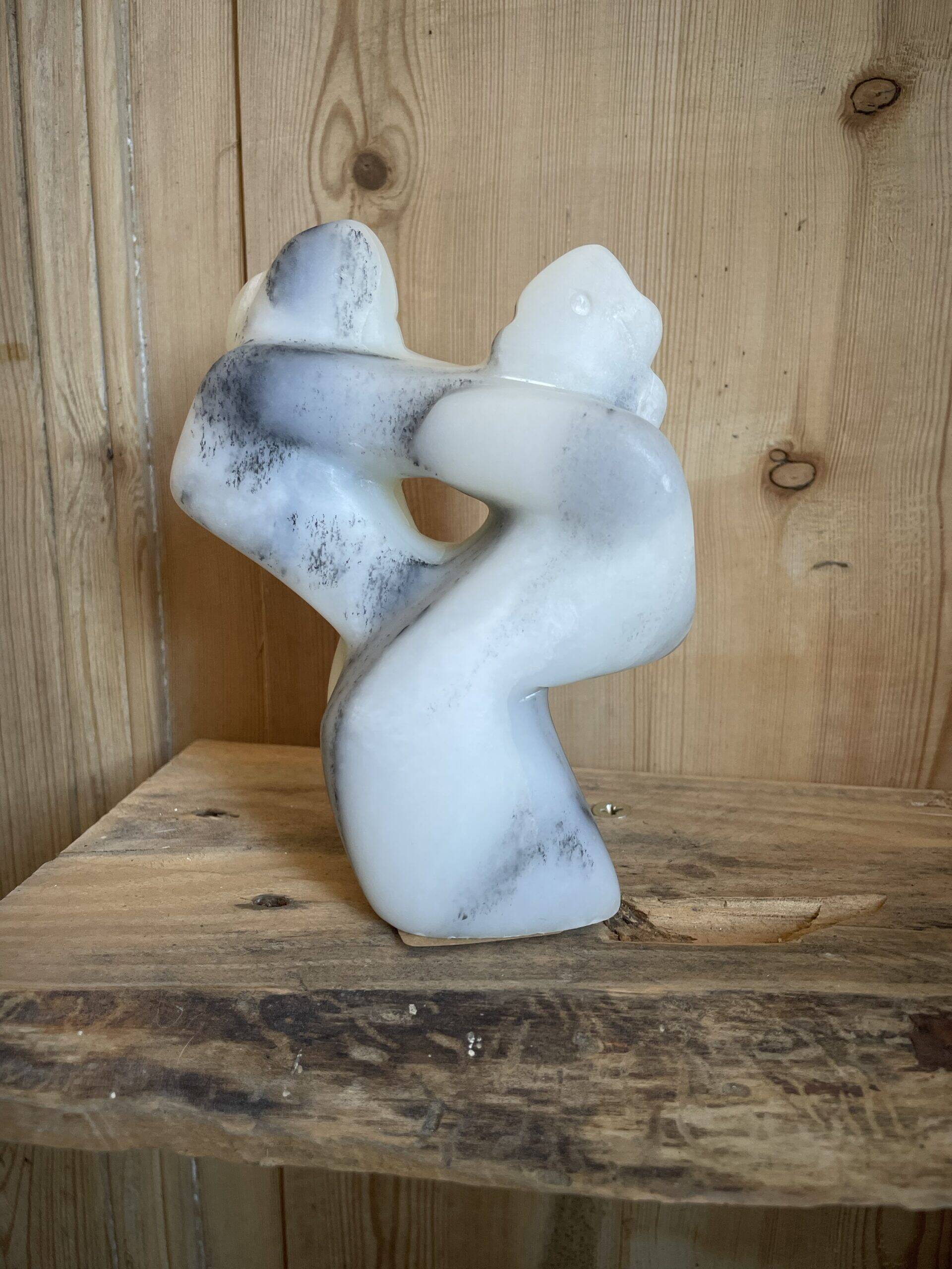 Marble statuette dated and signed F. Gelhausen "Embraced Nude"