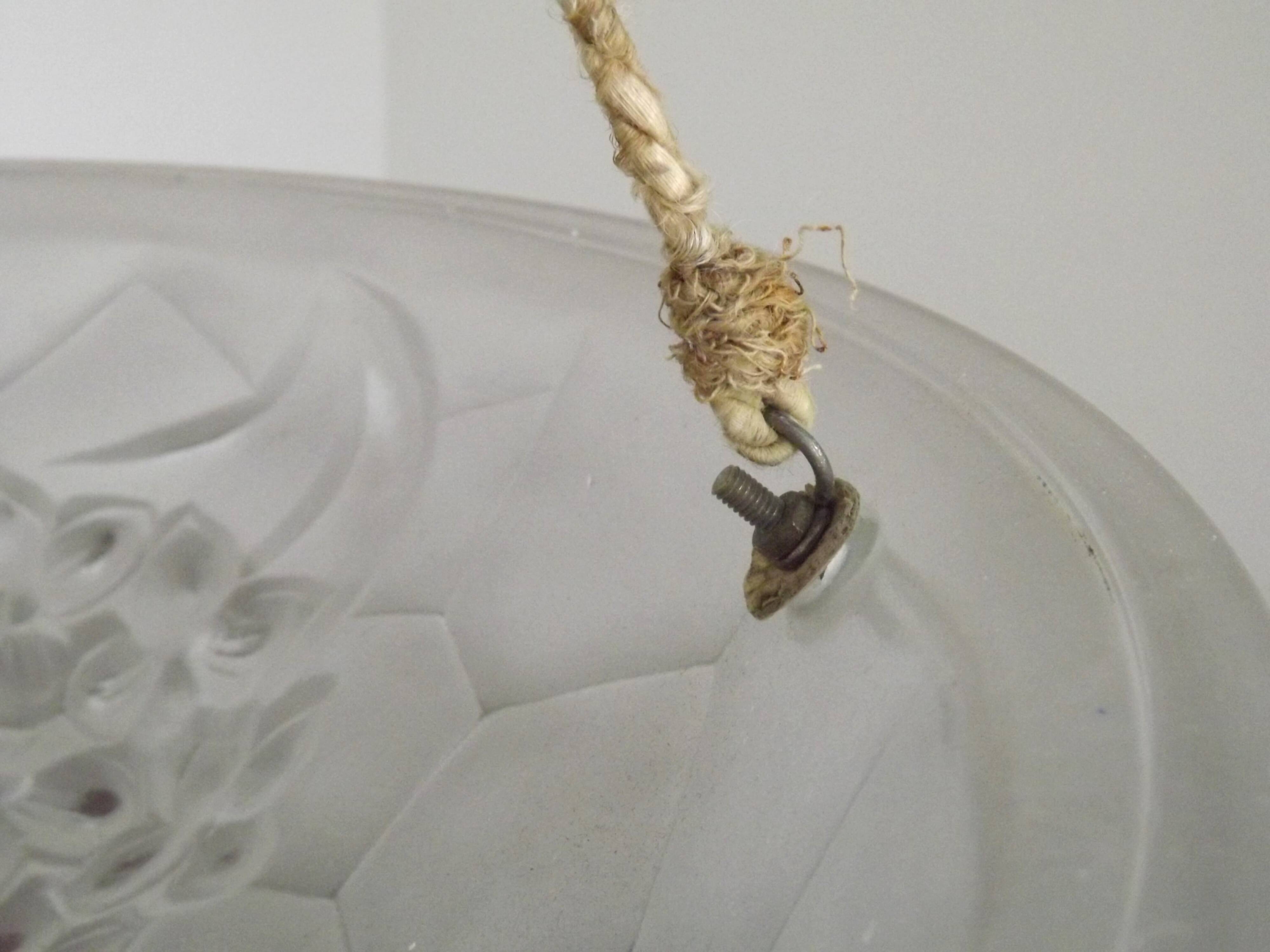 French Art Deco Ceiling Light ROS Degue Frosted Molded Glass Plafonnier