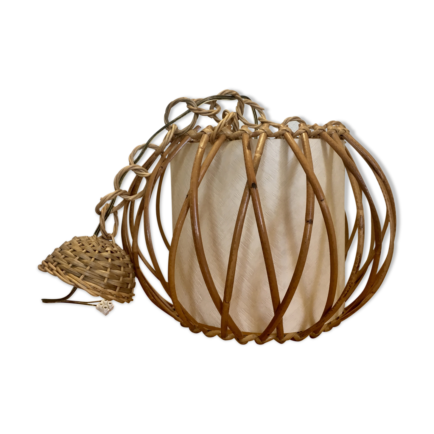Suspension en rotin 1950 de Louis Sognot