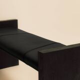 Maërl SEPIA bench, ebonized chestnut and black leather.