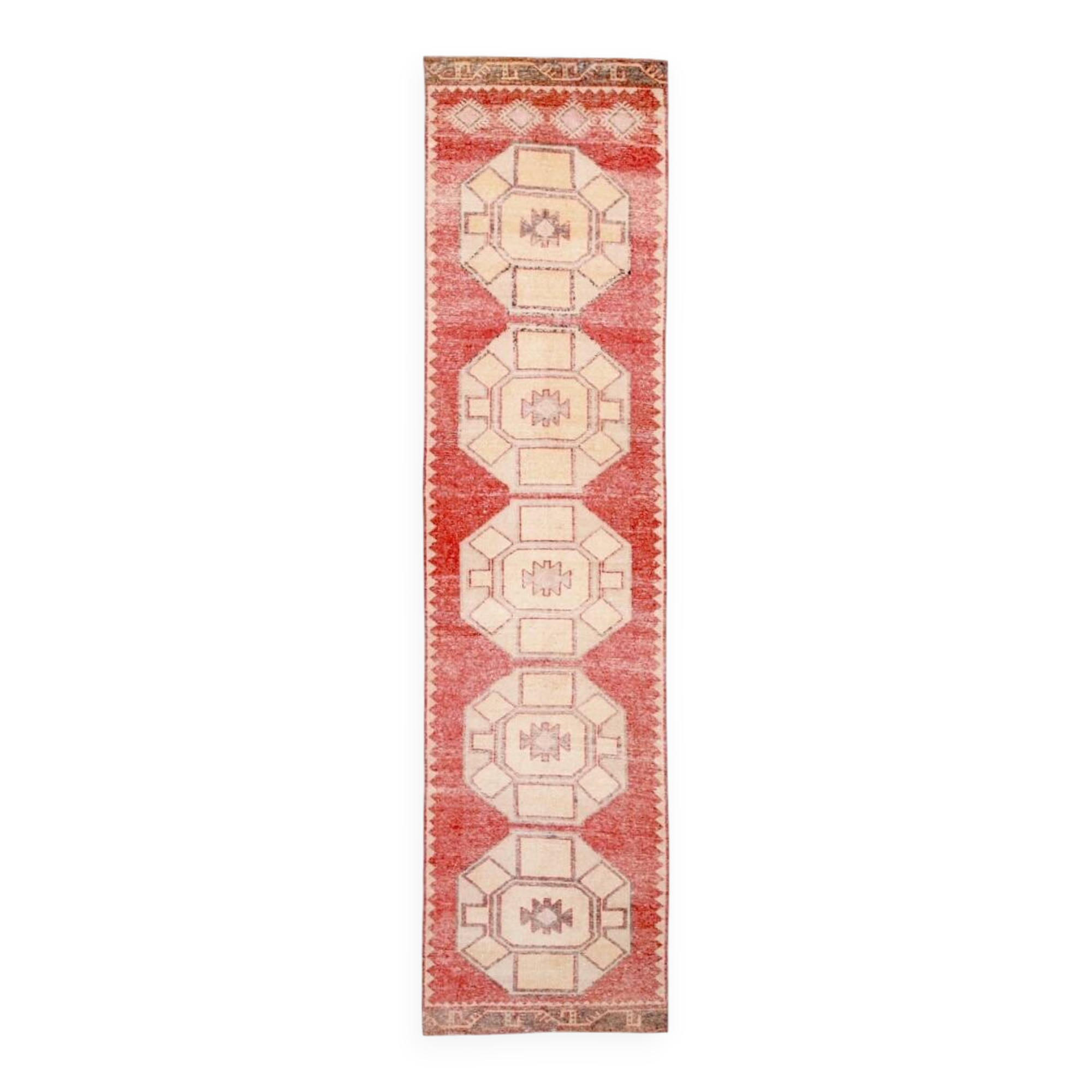 Turkish Classic Oriental Style Red Vintage Runner Rug, 87x379Cm