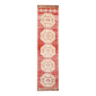 Turkish Classic Oriental Style Red Vintage Runner Rug, 87x379Cm