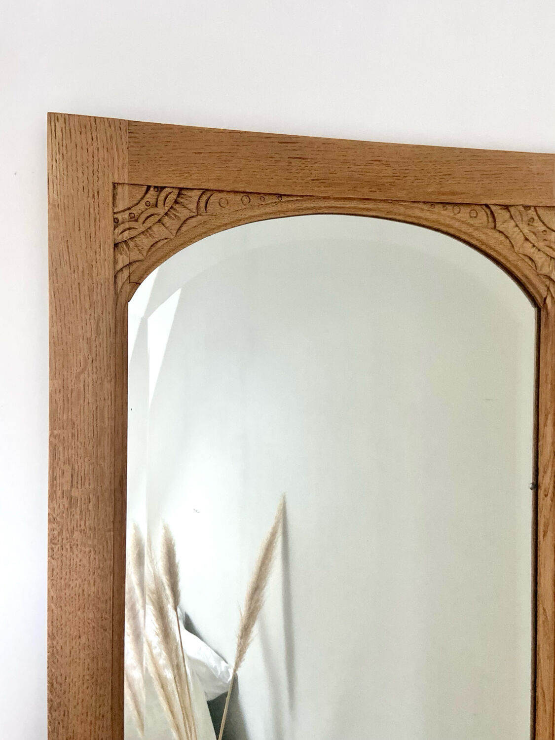 Art Deco bevelled full-length mirror - restored raw oak