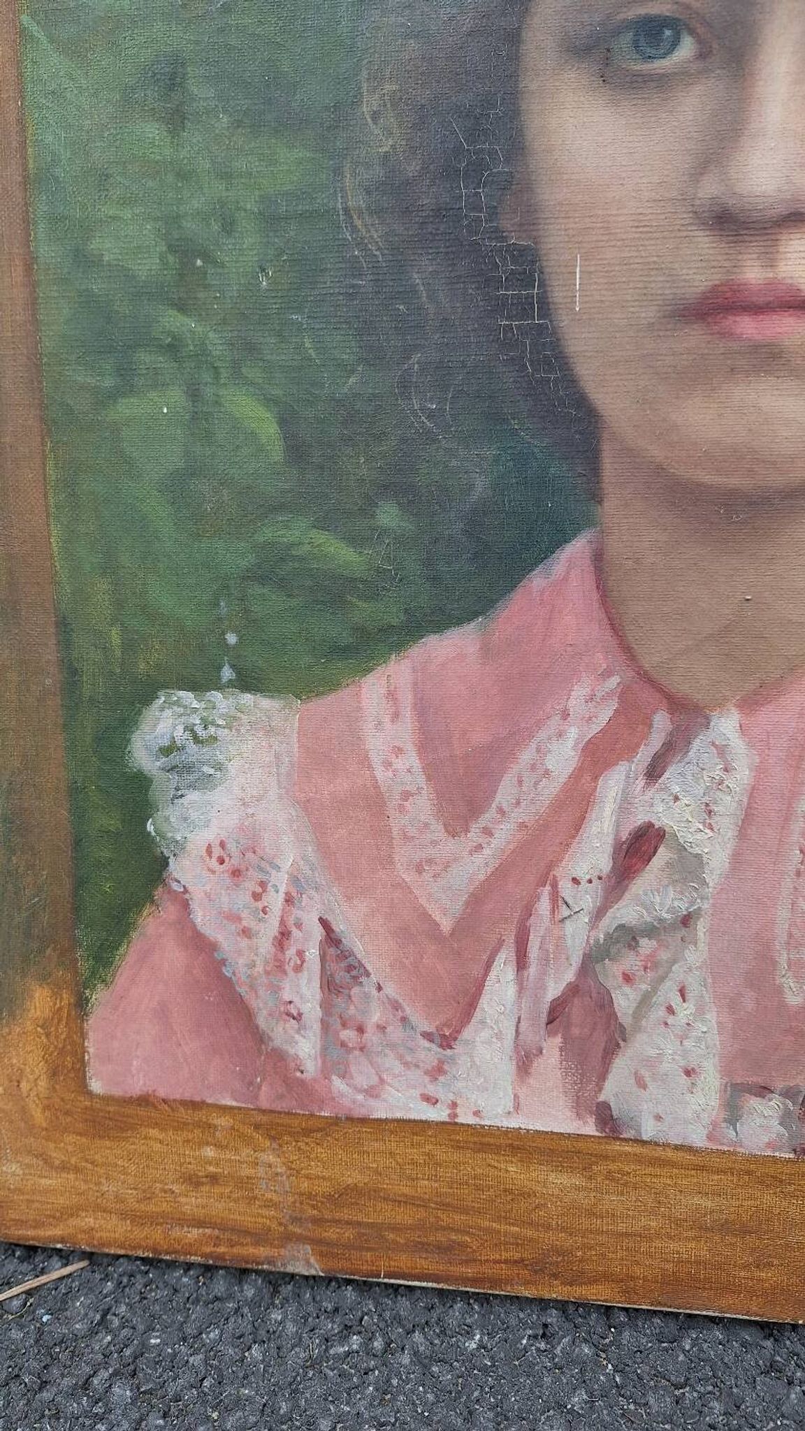 Portrait of a young bourgeois woman on canvas.