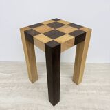 Vintage solid wooden side table chess style , 1970s