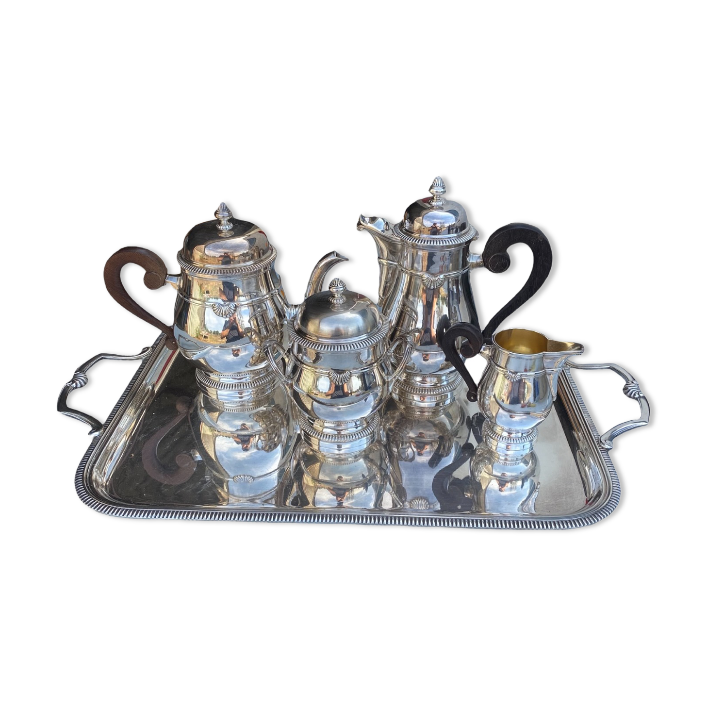 Tea and coffee set in silver metal mallechort