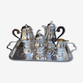 Tea and coffee set in silver metal mallechort