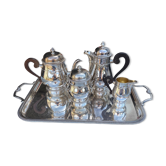 Tea and coffee set in silver metal mallechort