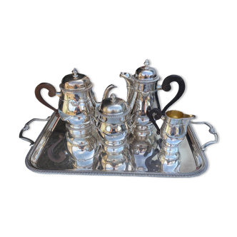 Tea and coffee set in silver metal mallechort