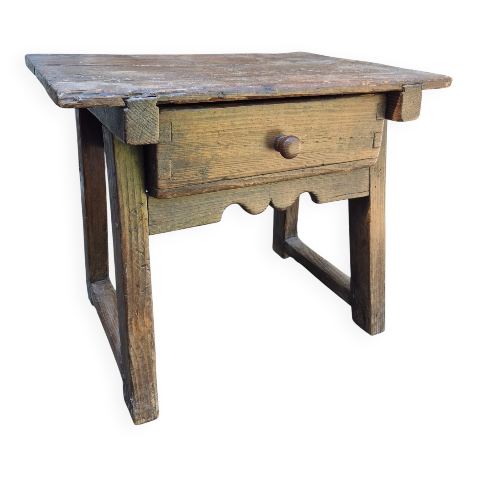 Antique Spanish side table pine rustic pay table with drawer