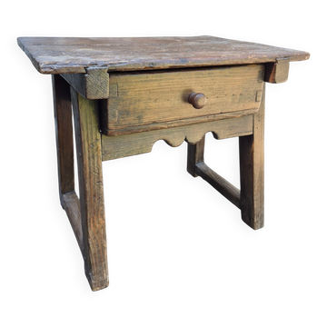 Antique Spanish side table pine rustic pay table with drawer