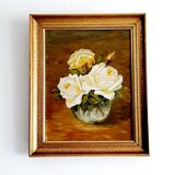 Oil on canvas white roses