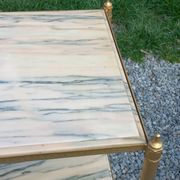Pair of neoclassical side tables in bronze, brass, marble, and o.
