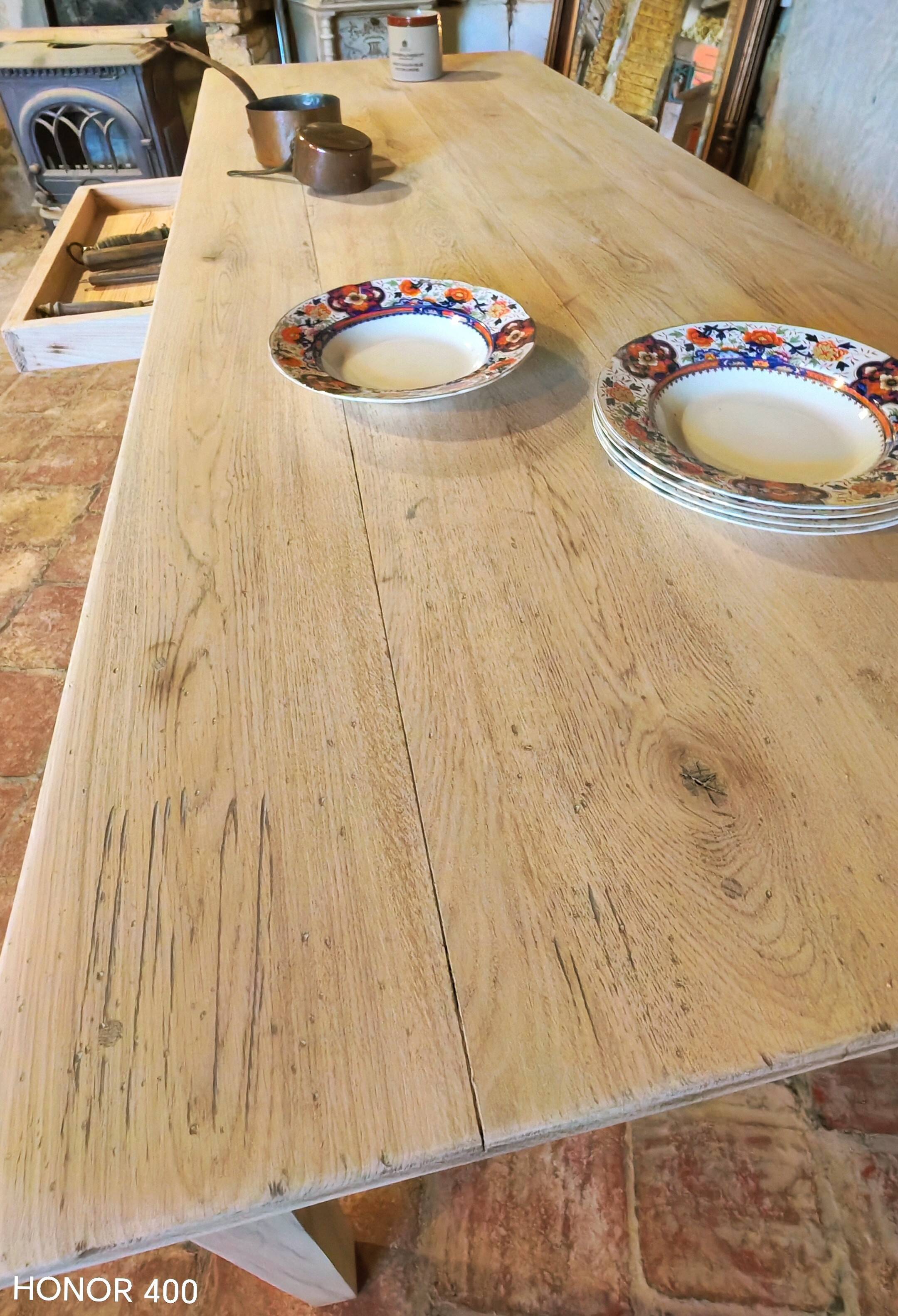French solid oak farmhouse table 239x89 Raw patinated
