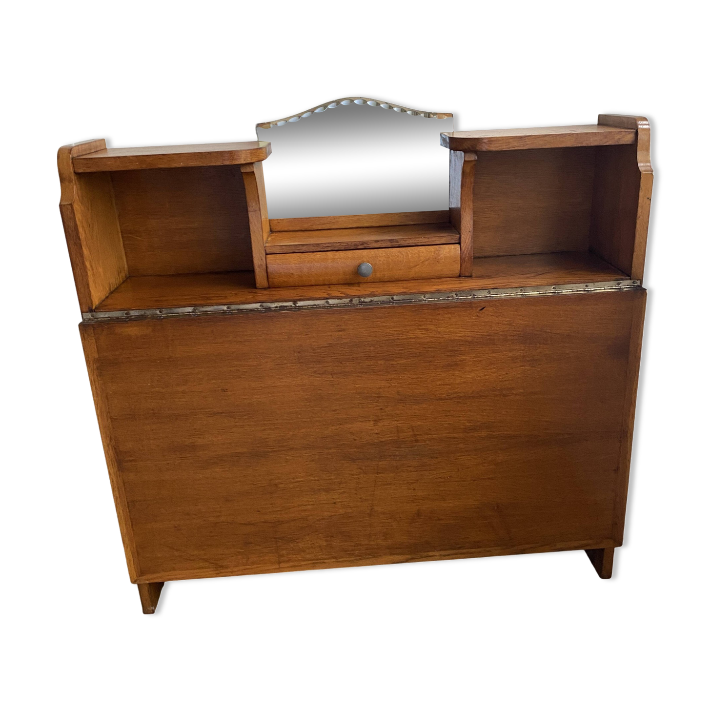 Wooden console table / vintage folding desk with mirror and small drawer