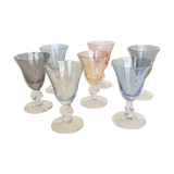 set of 7 multicolored Harlequin liqueur glasses