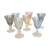set of 7 multicolored Harlequin liqueur glasses