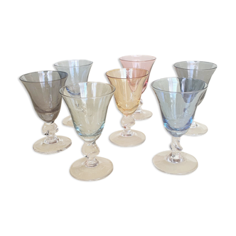 set of 7 multicolored Harlequin liqueur glasses