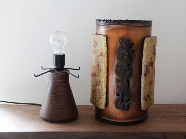 Lampe Accolay avec abat-jour cuivre et résine