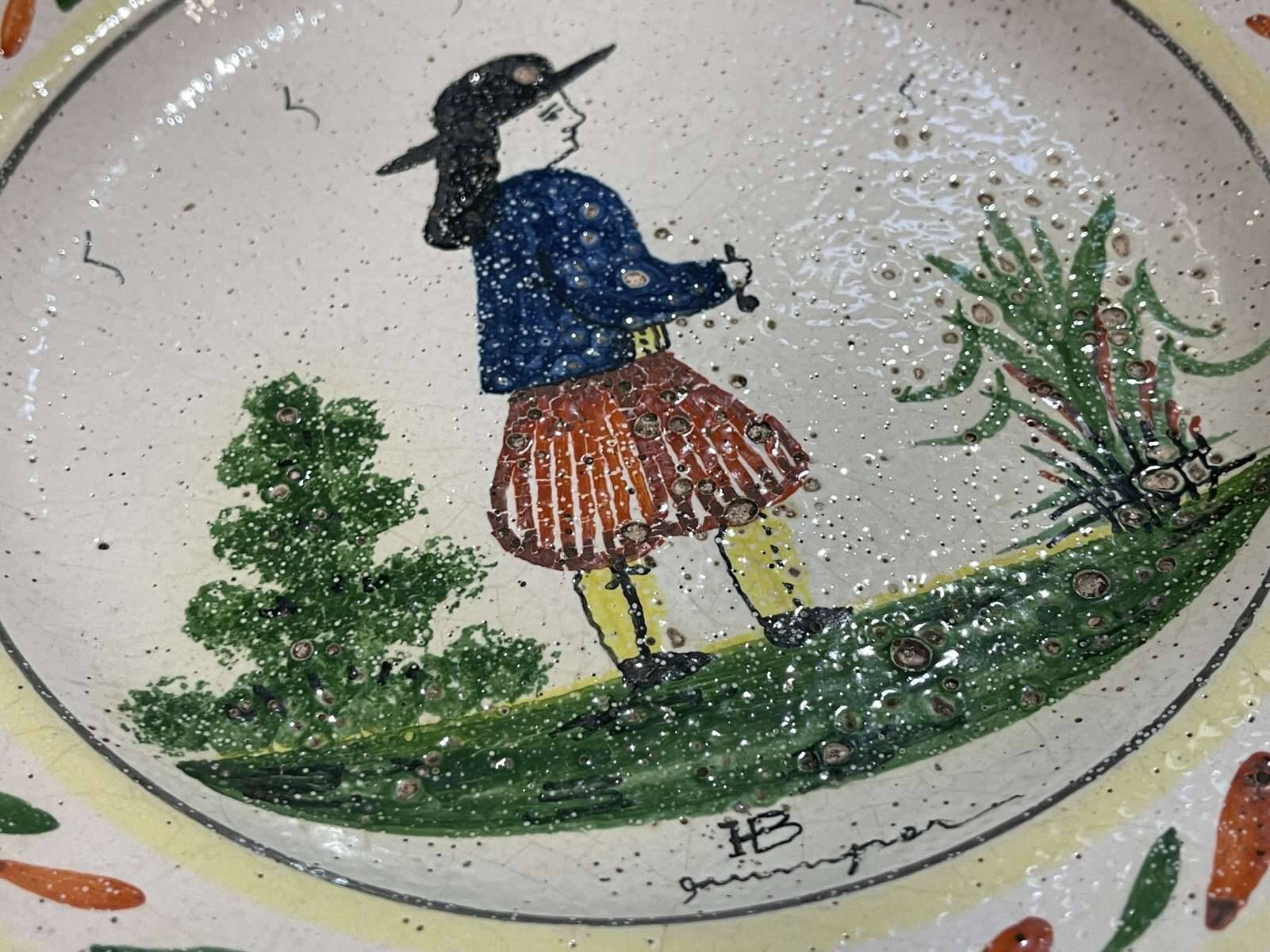 Pair of HB Quimper earthenware plates from the 1920s