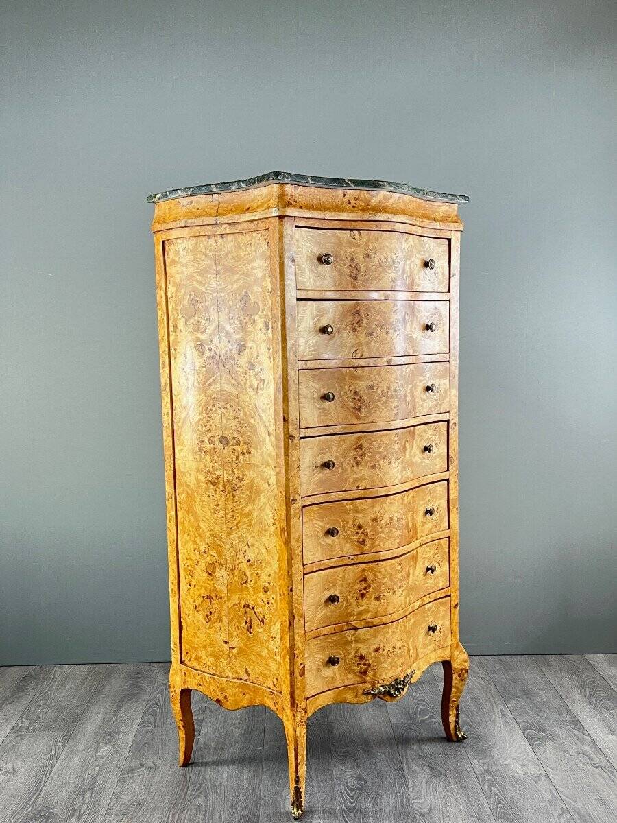 Commode Meuble De Rangement Louis XV En Loupe De Thuya Et Marbre, époque XI