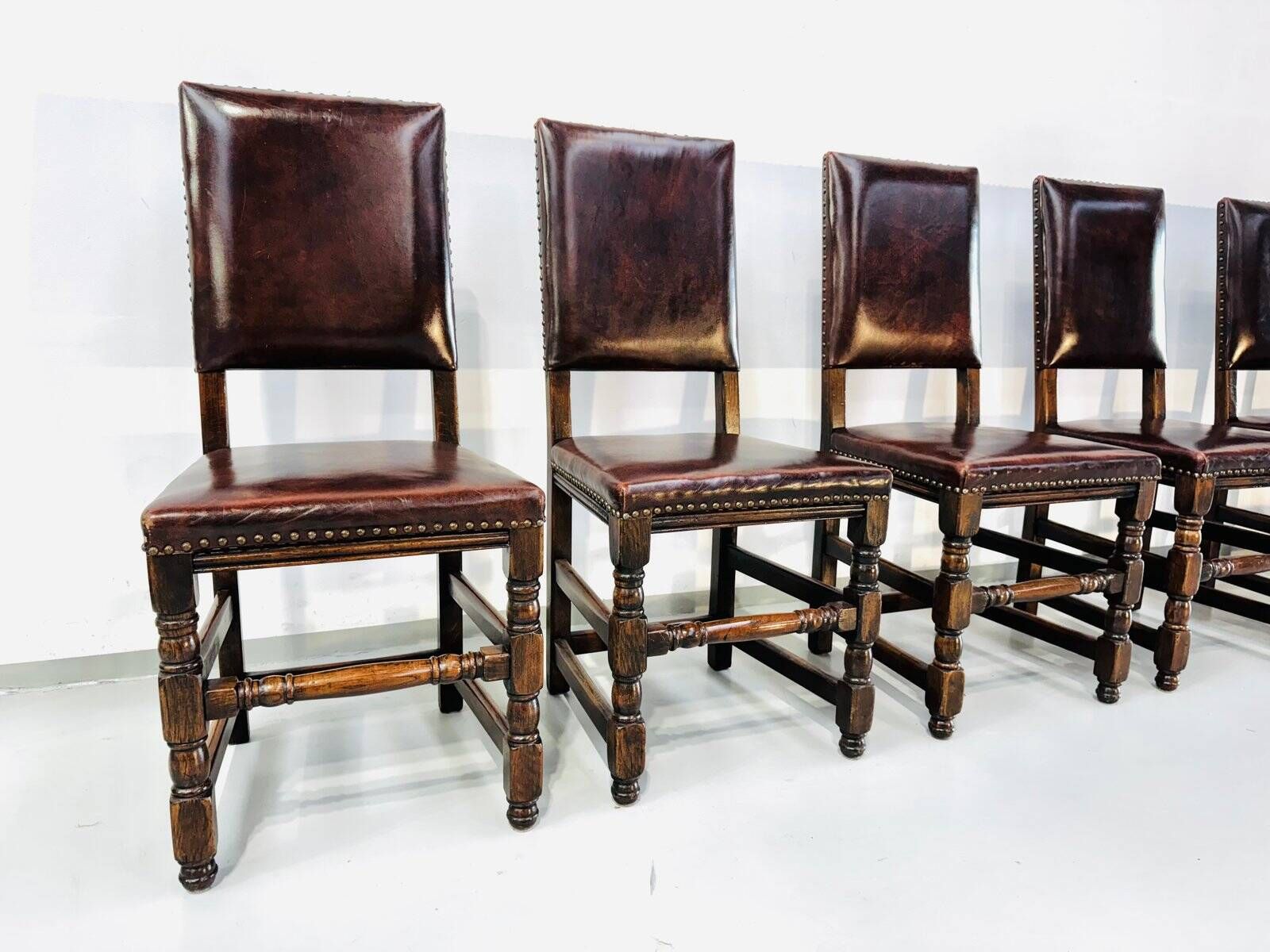 Vintage Handmade French Chairs in Leather & Oak, 1970s.
