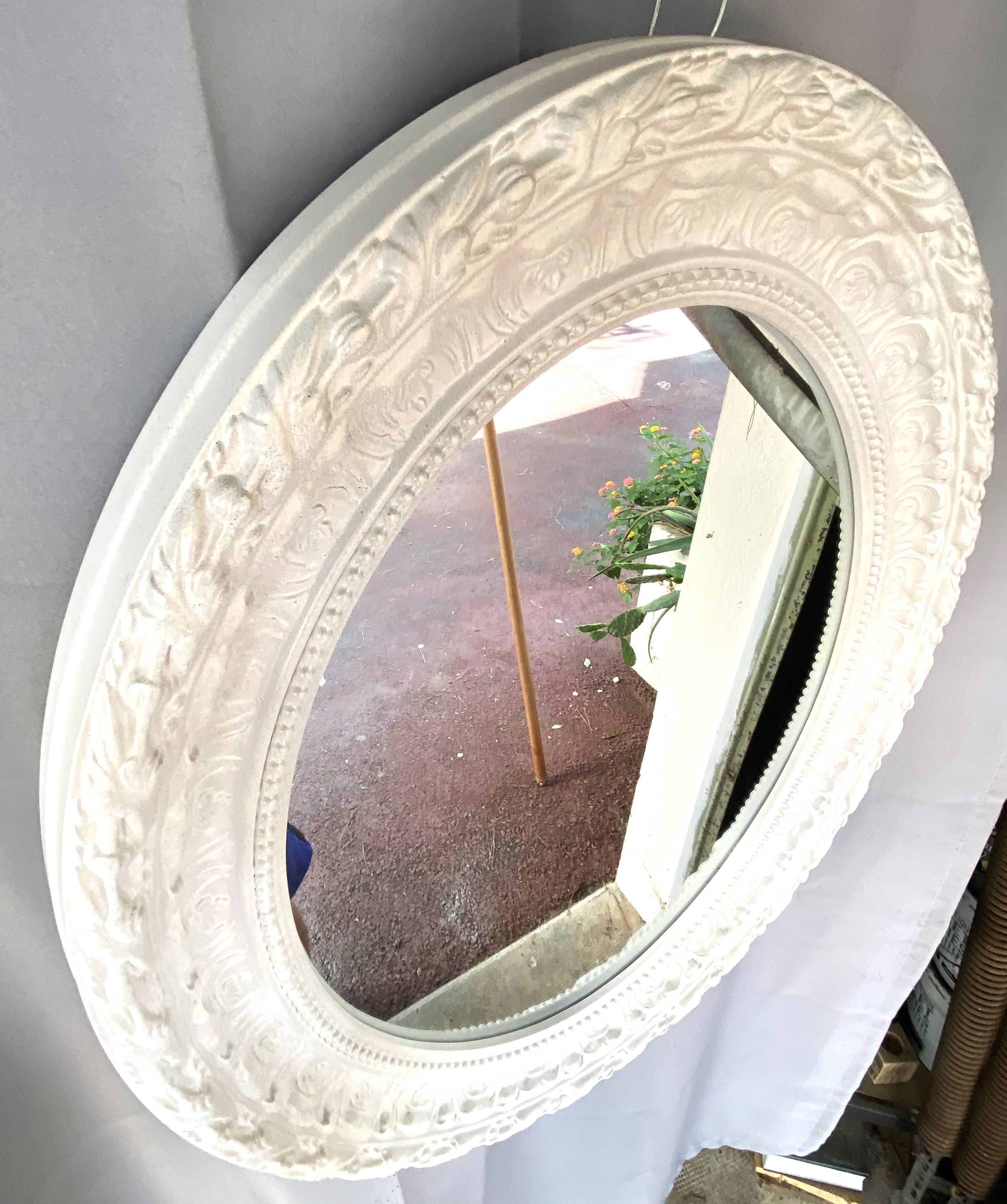 Large White Stucco Wooden Mirror Shabby Chic Baroque Decorative Art