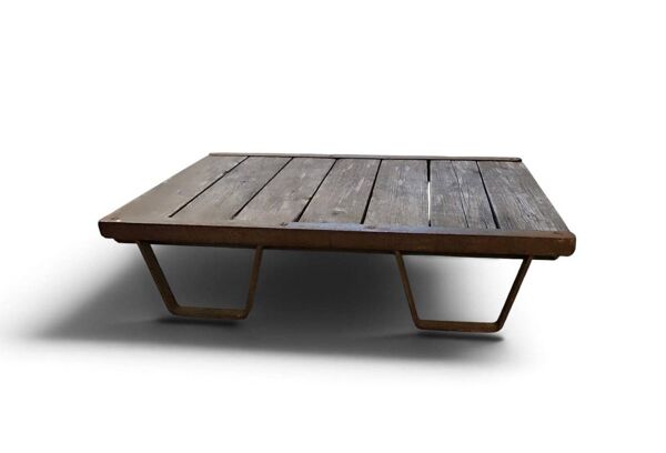 Table basse industrielle vintage en bois et métal