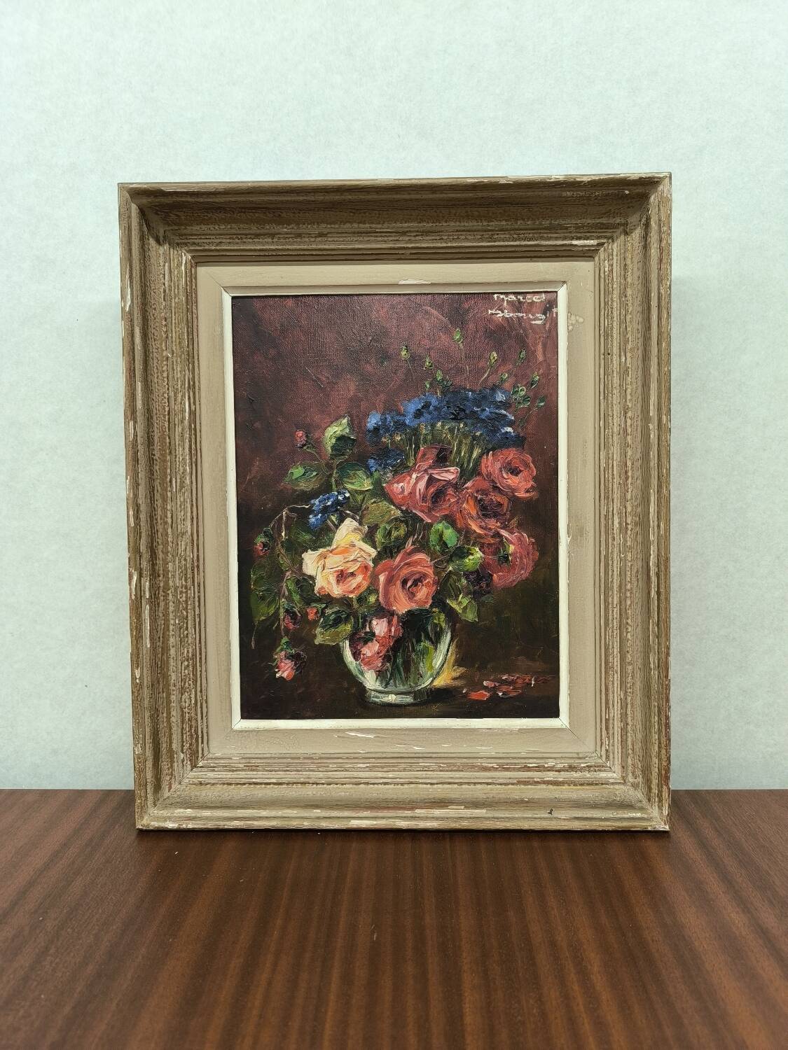 Painting of a still life with roses and flowers by Marcel Abougit