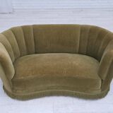 1960s, Danish 2-seater "Banana" sofa, original green furniture velour.