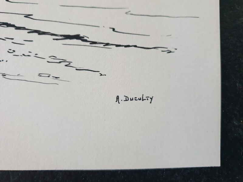André Duculty (1912-1990) India ink on paper "Beachside" Signed lower right