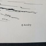 Encre de Chine sur papier "Bord de plage" Signée en bas à droite, André Duculty (1912-1990)