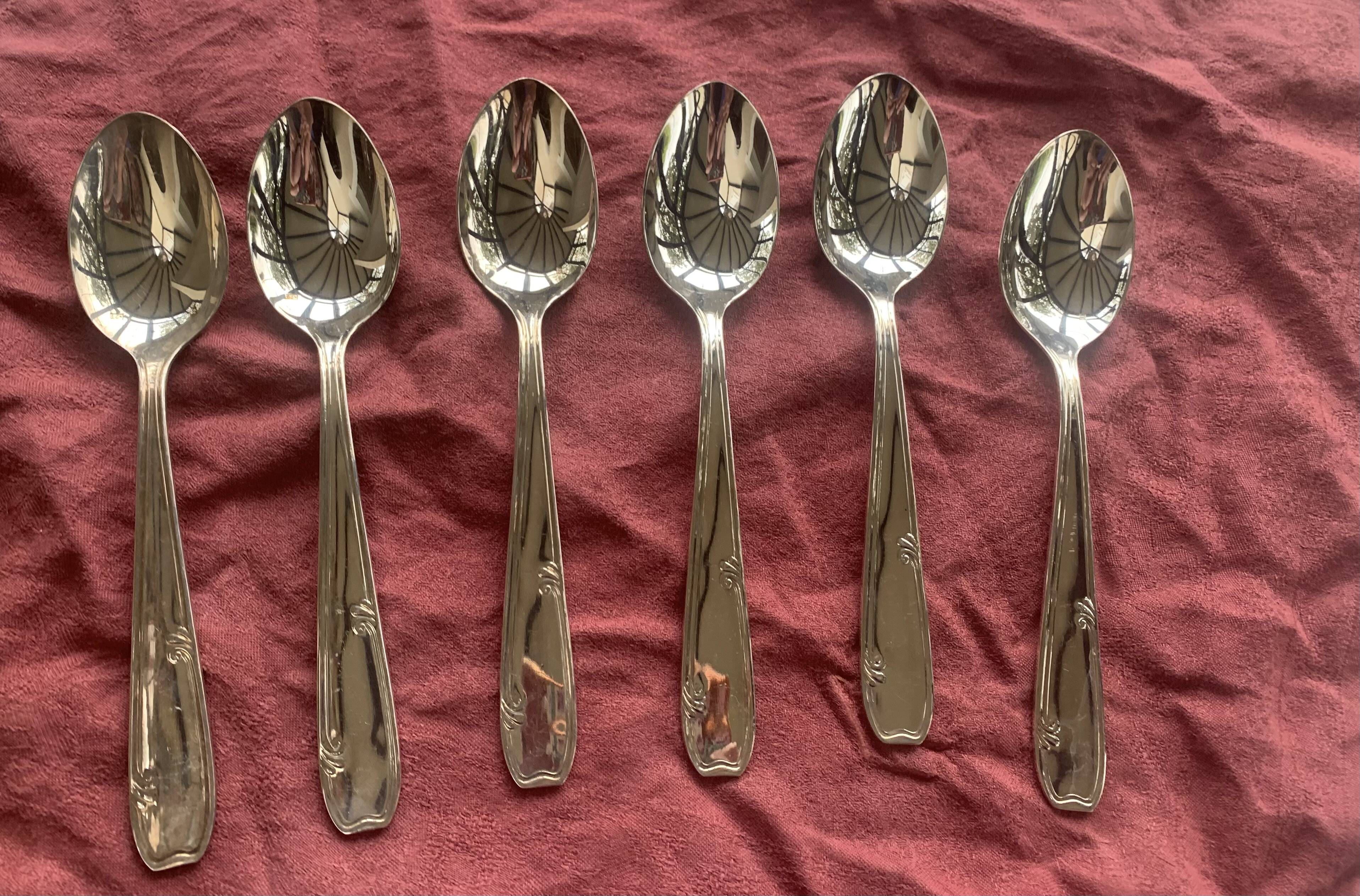 Set of 12 cutlery, 6 soup spoons and 6 forks in silver-plated metal, hallmark 84 and hallmark