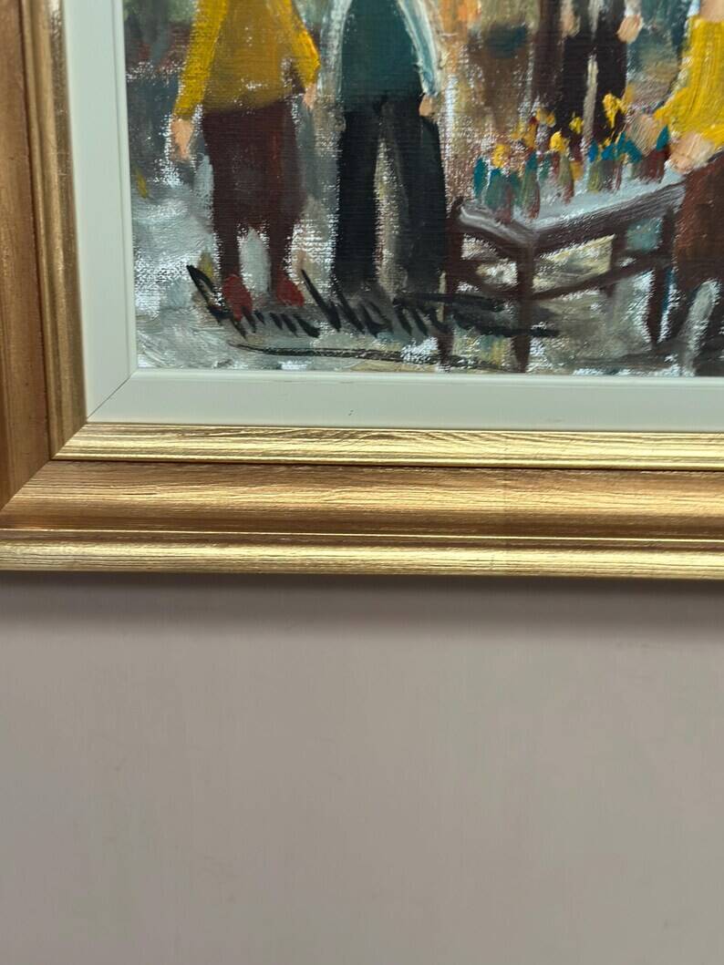 Original Swedish Oil on Canvas – “Market Scene” by Arne Wallsten – Signed
