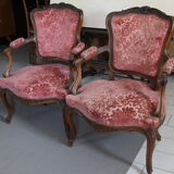 Louis XV style rocaille lounge, 4 armchairs and a bench seat