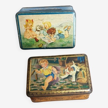 Lithographed sheet metal boxes for children's scenes, 50s