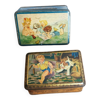 Lithographed sheet metal boxes for children's scenes, 50s